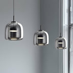 Pendellampe, håndblæst glasskærm, integreret LED, jernloftplade, 12 tommer