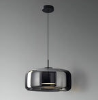 Pendellampe, håndblæst glasskærm, integreret LED, jernloftplade, 12 tommer