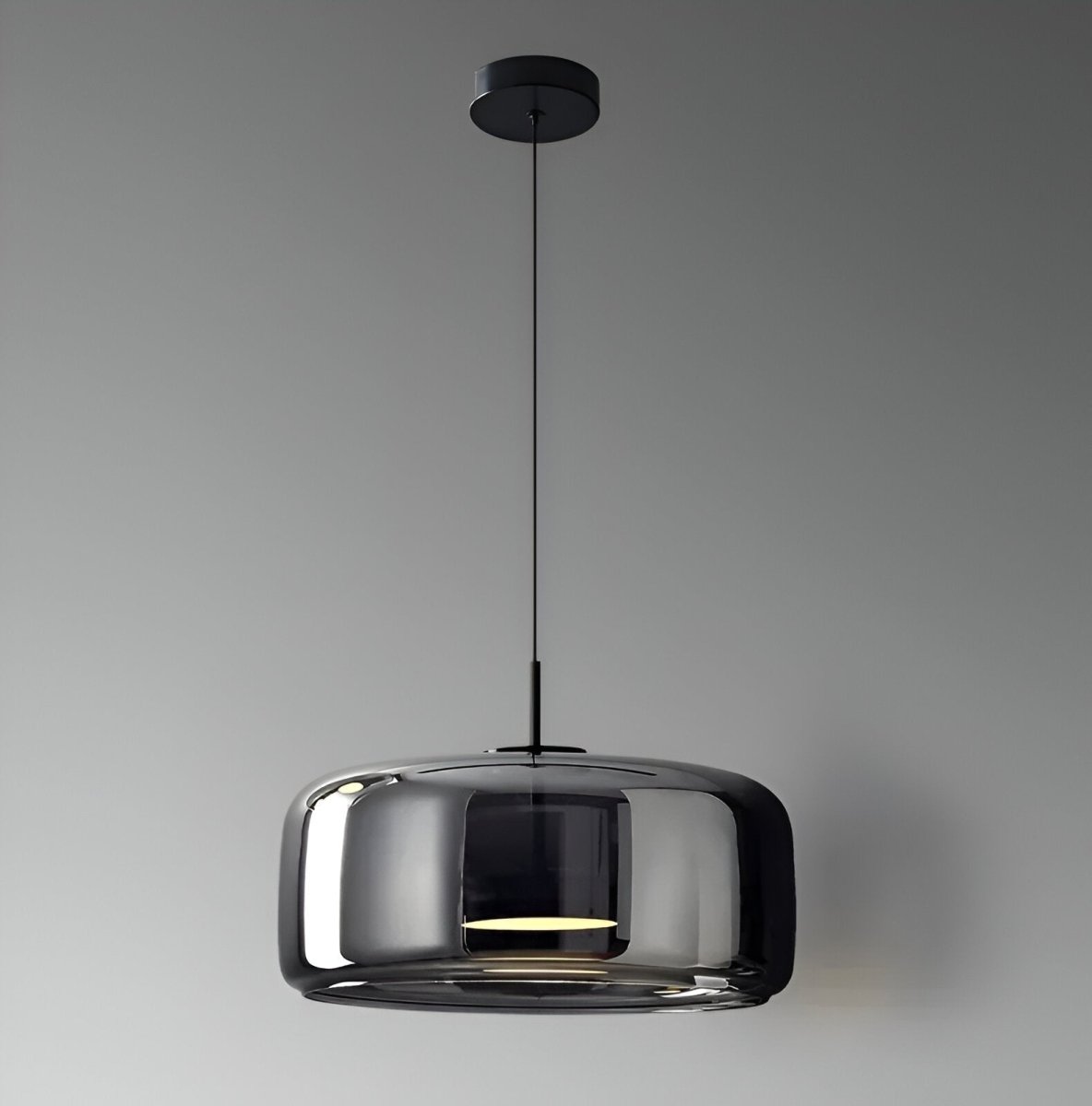 Pendellampe, håndblæst glasskærm, integreret LED, jernloftplade, 12 tommer