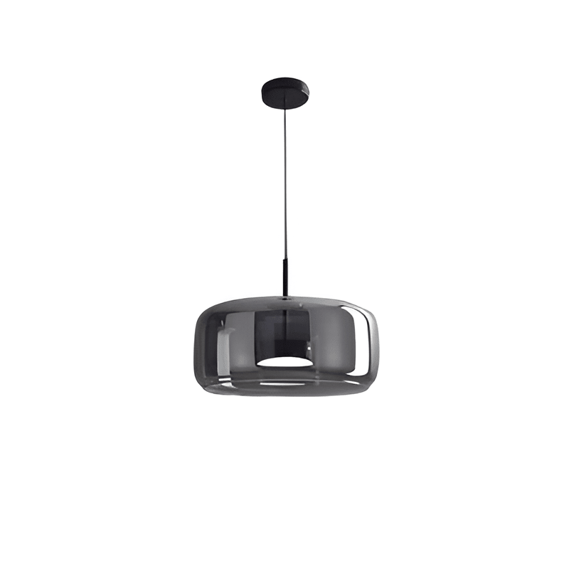 Pendellampe, håndblæst glasskærm, integreret LED, jernloftplade, 12 tommer