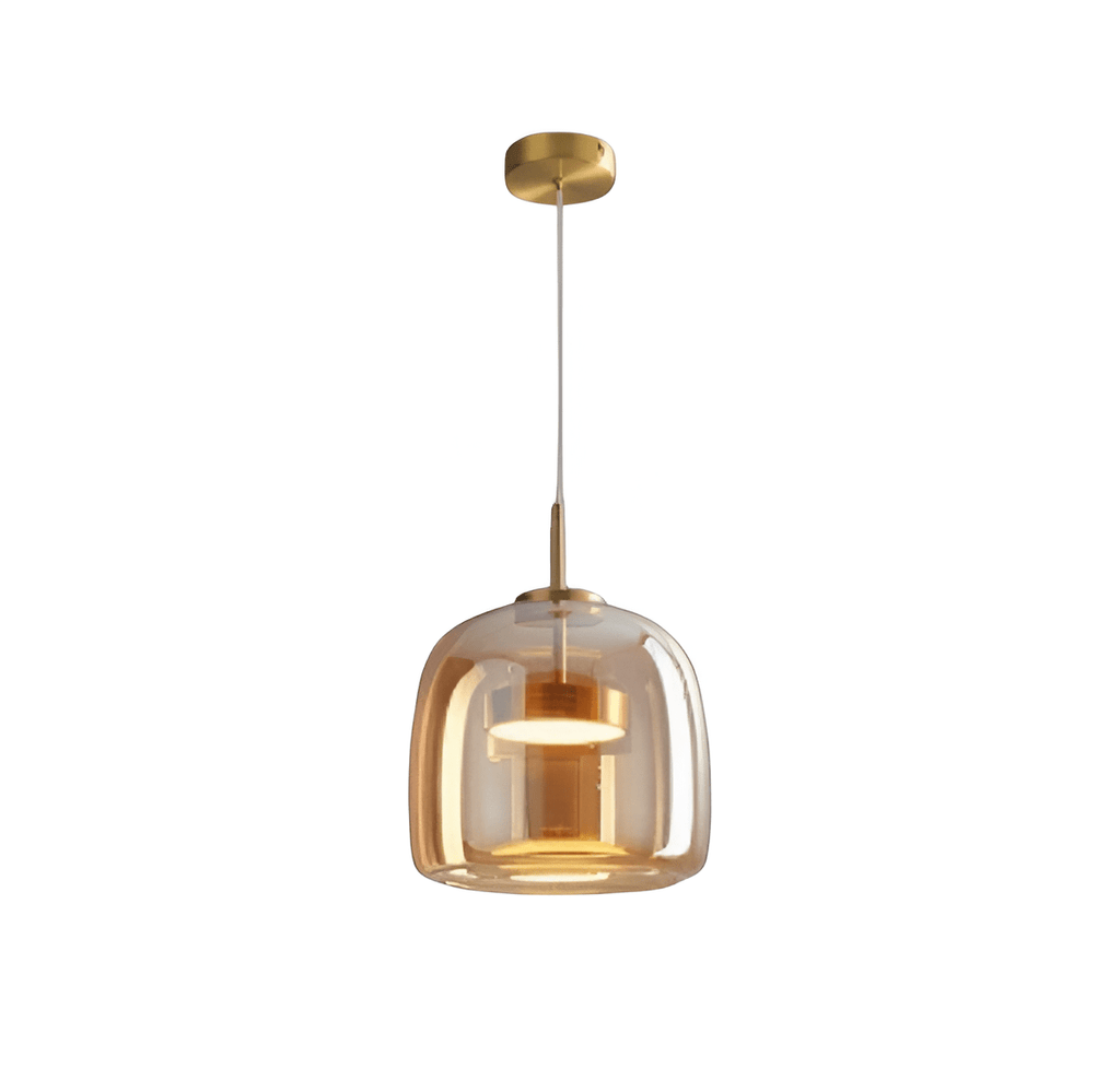Pendellampe, håndblæst glasskærm, integreret LED, jernloftplade, 12 tommer