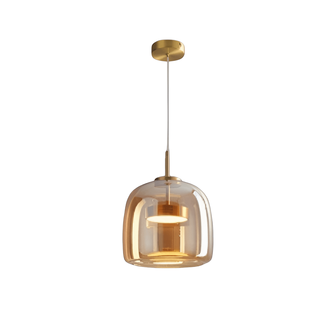 Pendellampe, håndblæst glasskærm, integreret LED, jernloftplade, 12 tommer