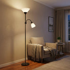 Floor Lamp, Dual-Head Metal Frame, Adjustable Reading Light