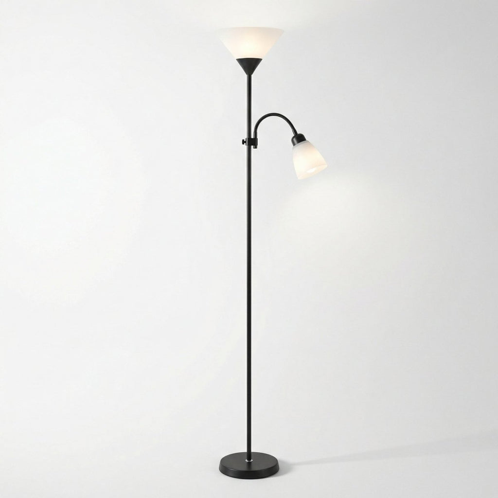 Floor Lamp, Dual-Head Metal Frame, Adjustable Reading Light