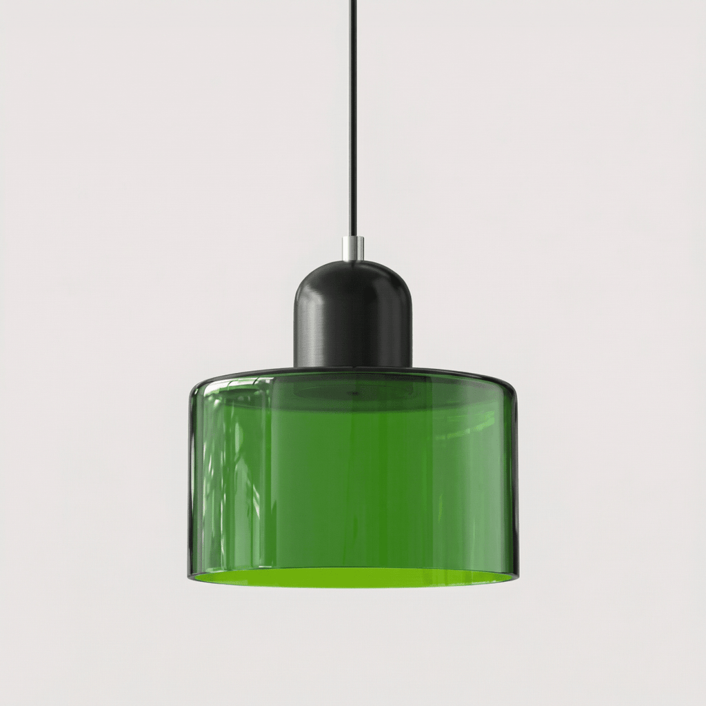 Pendant Ceiling Light, Glass Shade and Metal Body, 12-Inch, Adjustable Cable