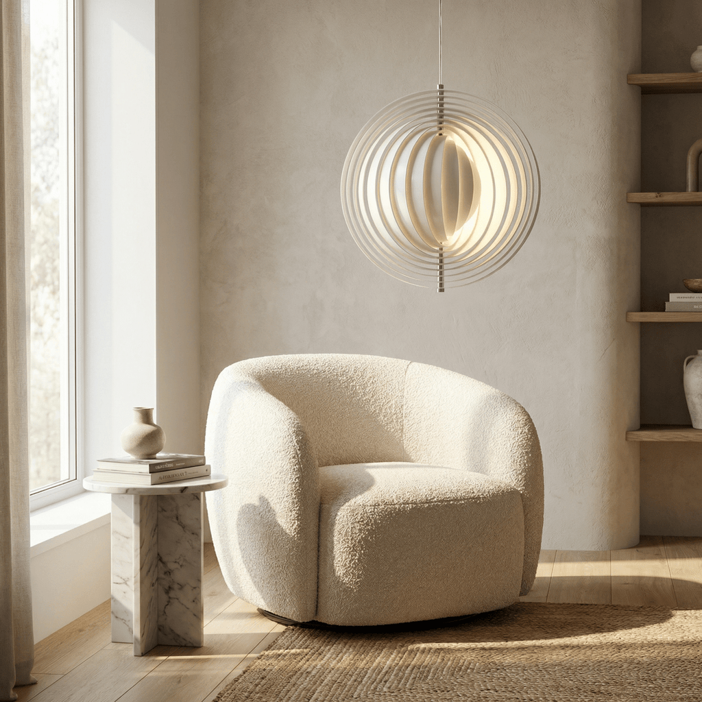 Pendant Light, Rotating Moon Design, Metal Chandelier, 20-Inch Round Fixture