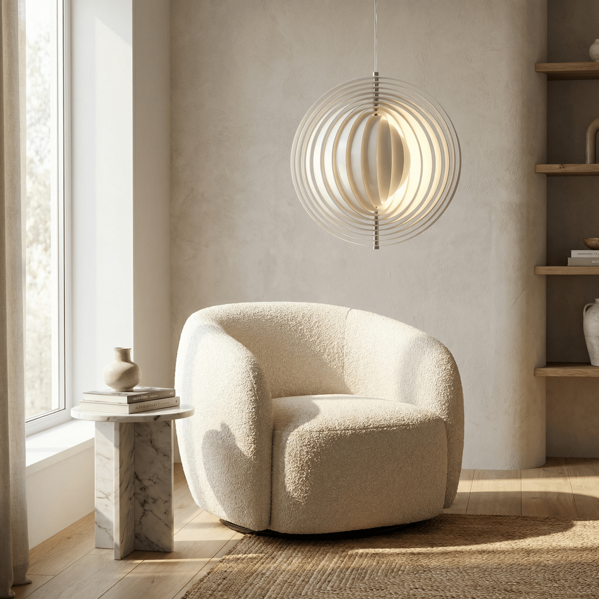 Pendant Light, Rotating Moon Design, Metal Chandelier, 20-Inch Round Fixture