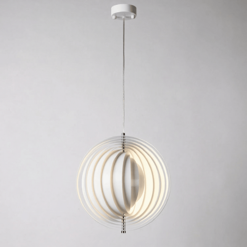 Pendant Light, Rotating Moon Design, Metal Chandelier, 20-Inch Round Fixture