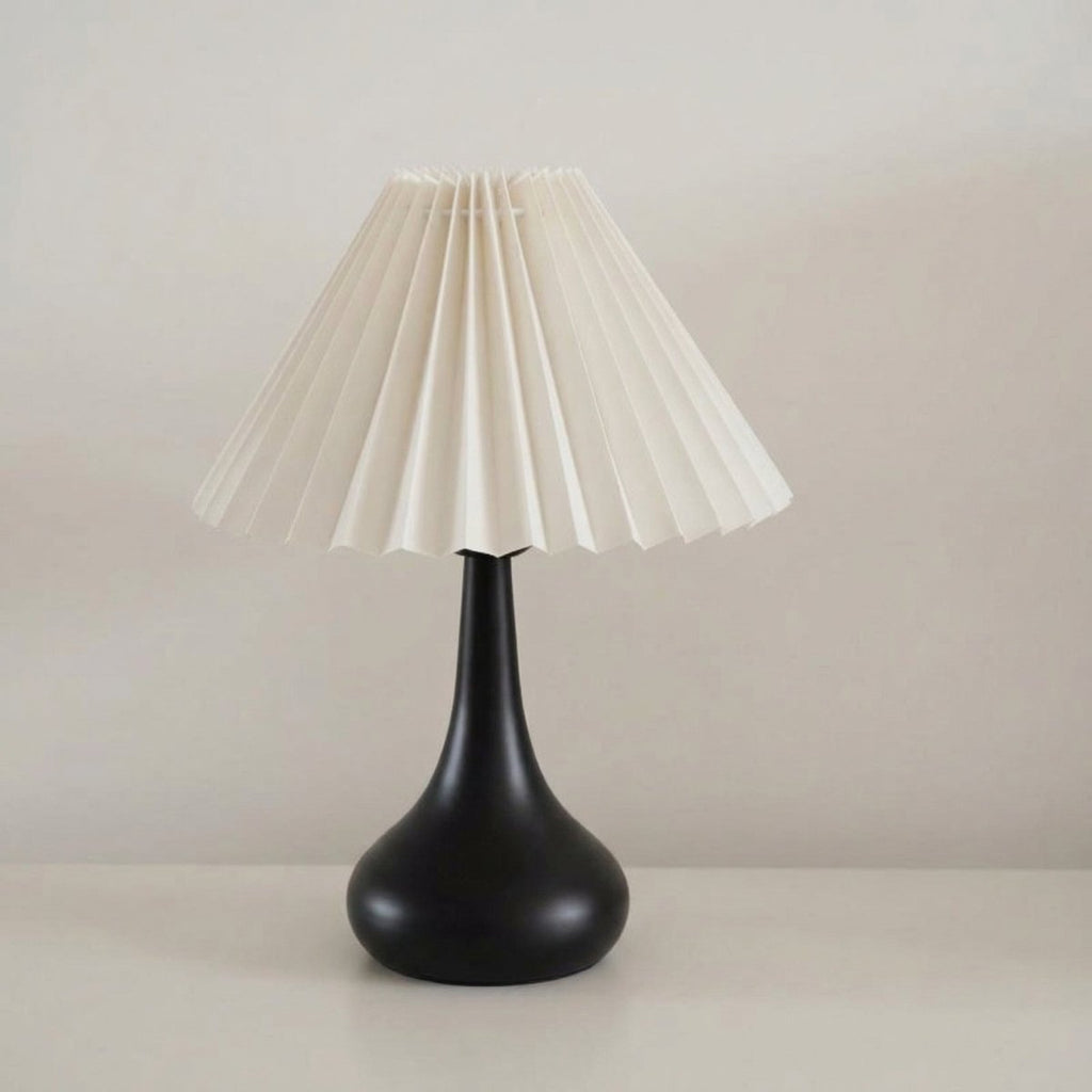 Pleated Fabric Shade Table Lamp, Gourd Base, Tri-Color LED, 14-Inch