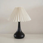 Pleated Fabric Shade Table Lamp, Gourd Base, Tri-Color LED, 14-Inch