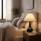 Pleated Fabric Shade Table Lamp, Gourd Base, Tri-Color LED, 14-Inch