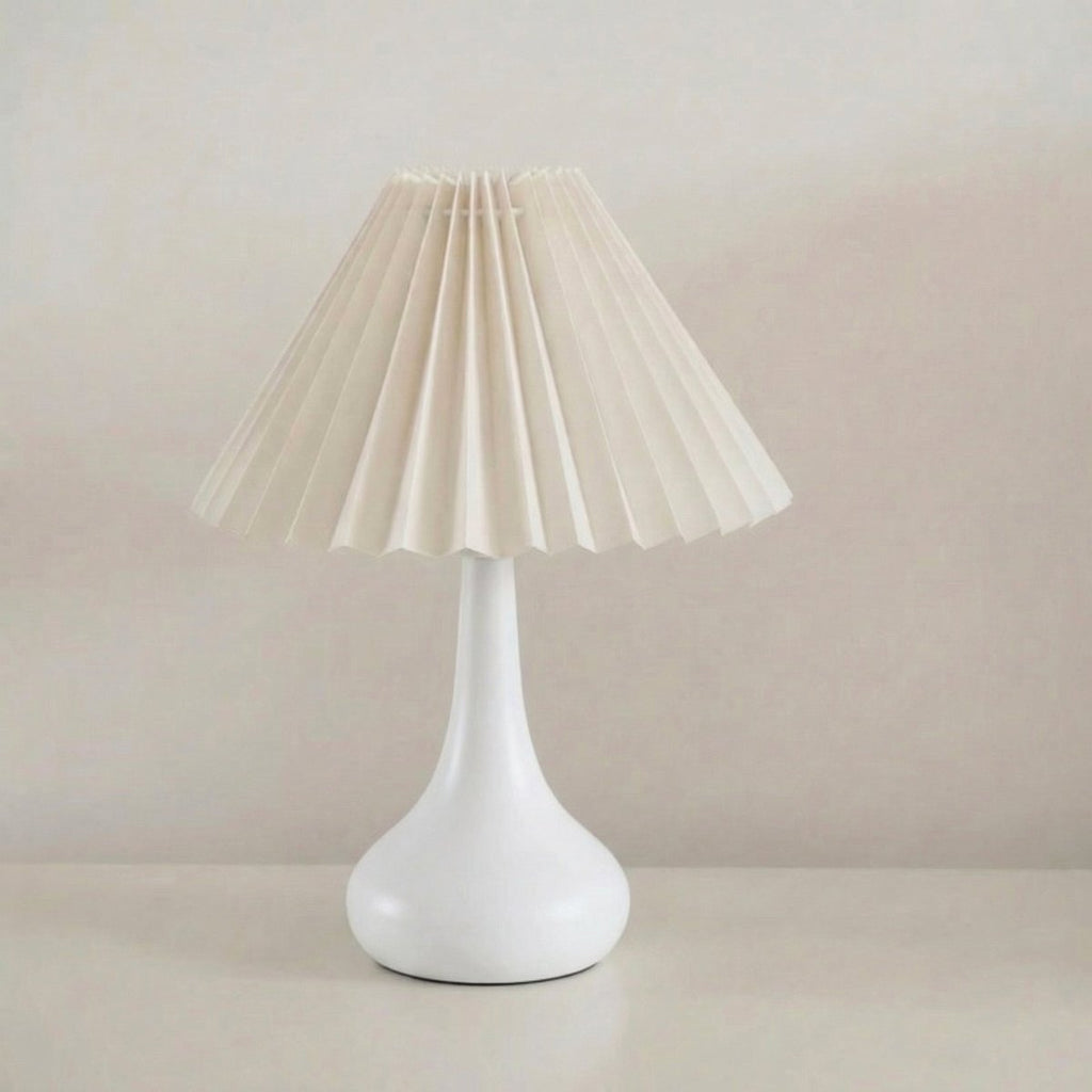 Pleated Fabric Shade Table Lamp, Gourd Base, Tri-Color LED, 14-Inch