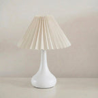 Pleated Fabric Shade Table Lamp, Gourd Base, Tri-Color LED, 14-Inch