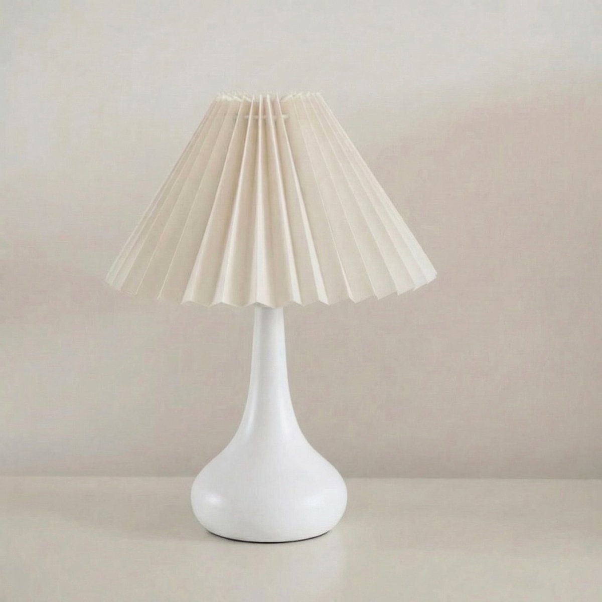 Pleated Fabric Shade Table Lamp, Gourd Base, Tri-Color LED, 14-Inch