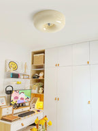 Cream Pudding ceiling light with white shade and silver centre