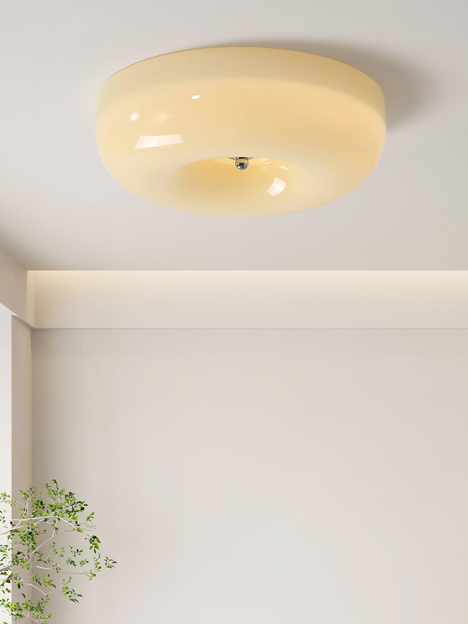 Cream Pudding ceiling light shown lit and unlit