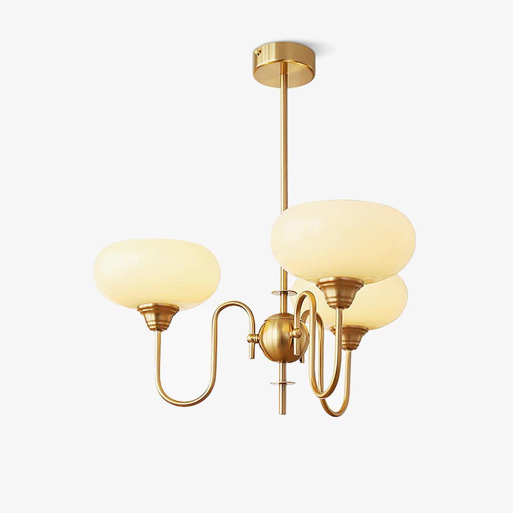 Persimmon lysekrone, mælkehvidt og cremet glas, E27, guld eller krom
