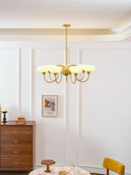 Persimmon lysekrone, mælkehvidt og cremet glas, E27, guld eller krom