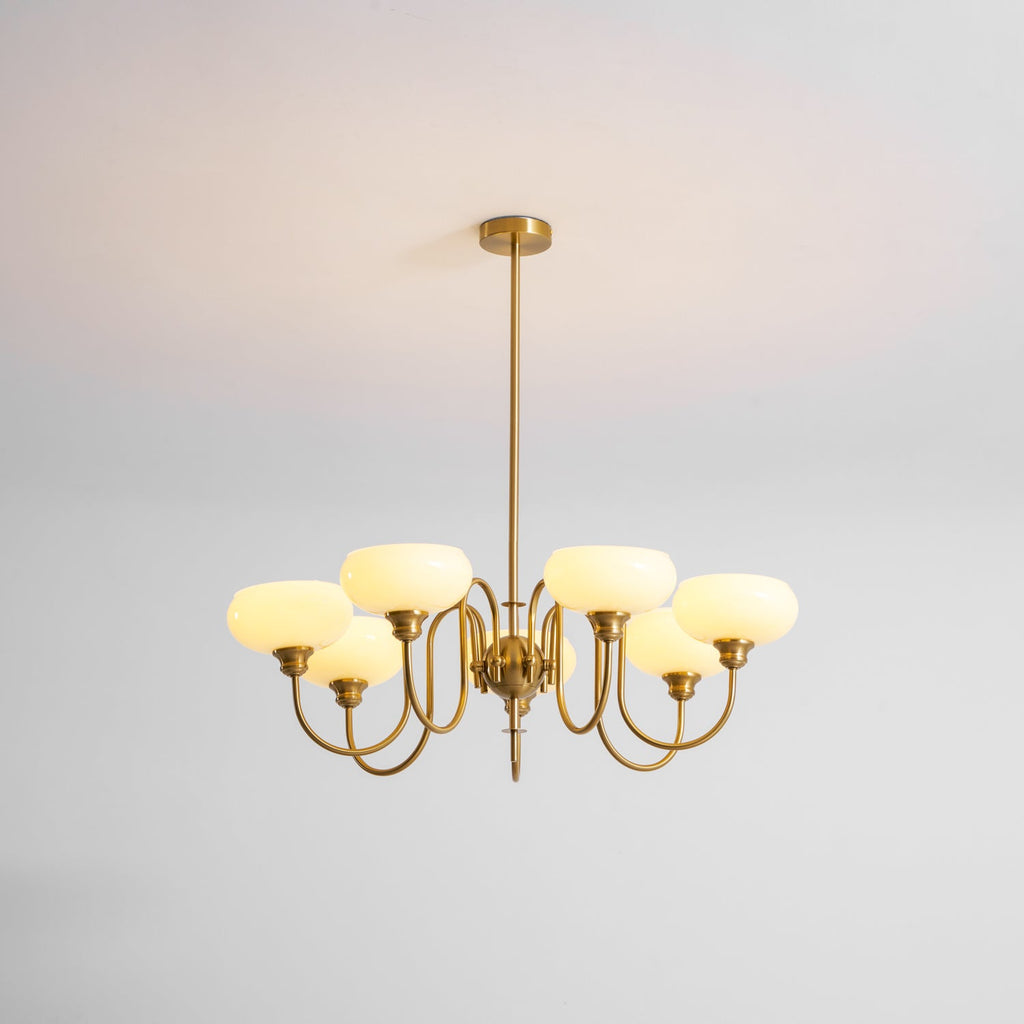 Persimmon lysekrone, mælkehvidt og cremet glas, E27, guld eller krom