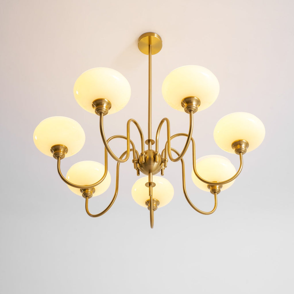 Persimmon lysekrone, mælkehvidt og cremet glas, E27, guld eller krom