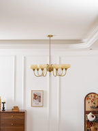 Persimmon lysekrone, mælkehvidt og cremet glas, E27, guld eller krom