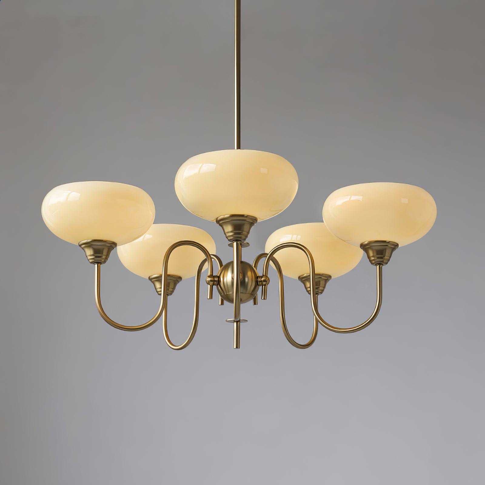 Persimmon lysekrone, mælkehvidt og cremet glas, E27, guld eller krom