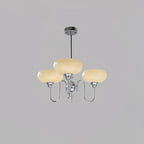 Side view of the persimmon chandelier with rounded glass globes