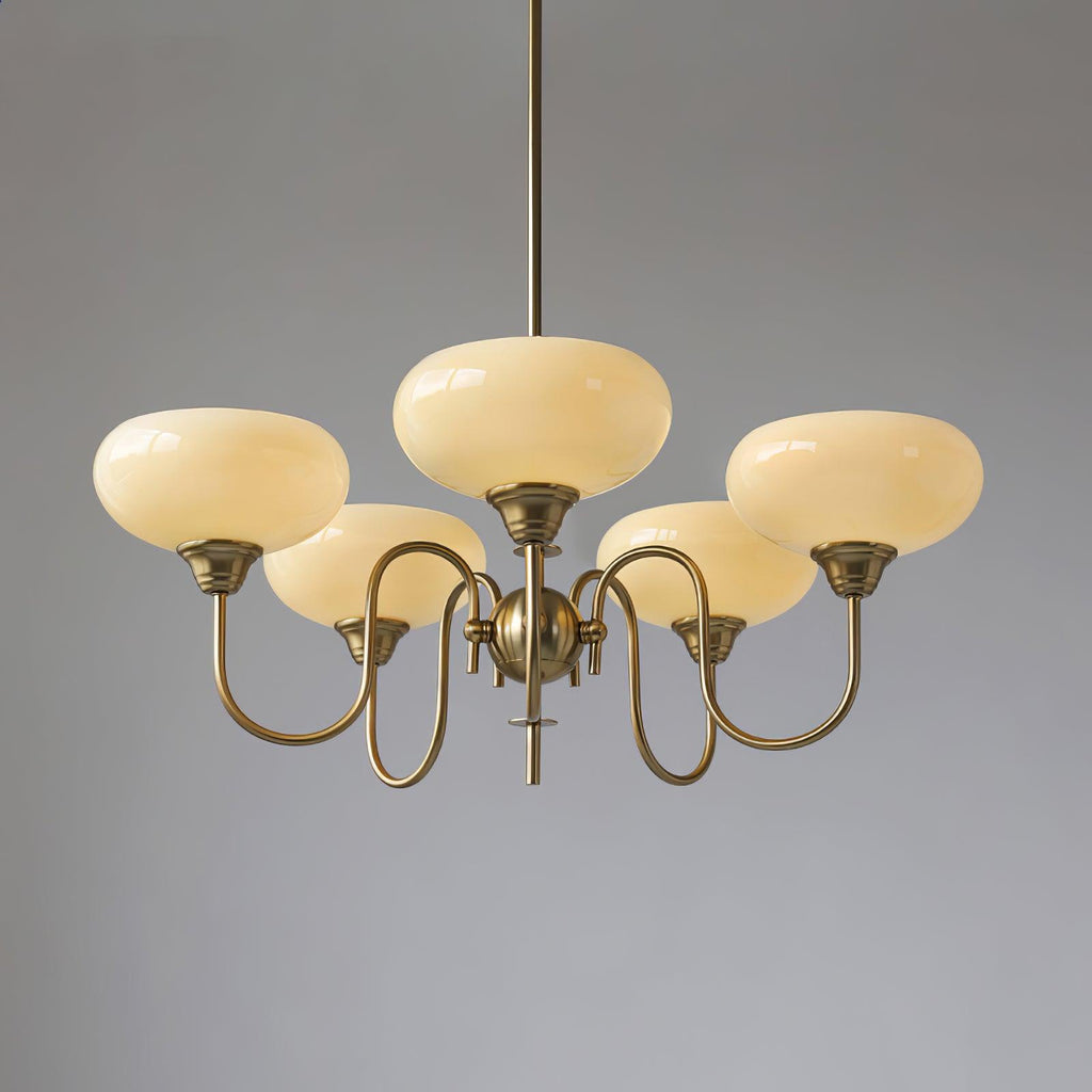 Persimmon lysekrone, mælkehvidt og cremet glas, E27, guld eller krom