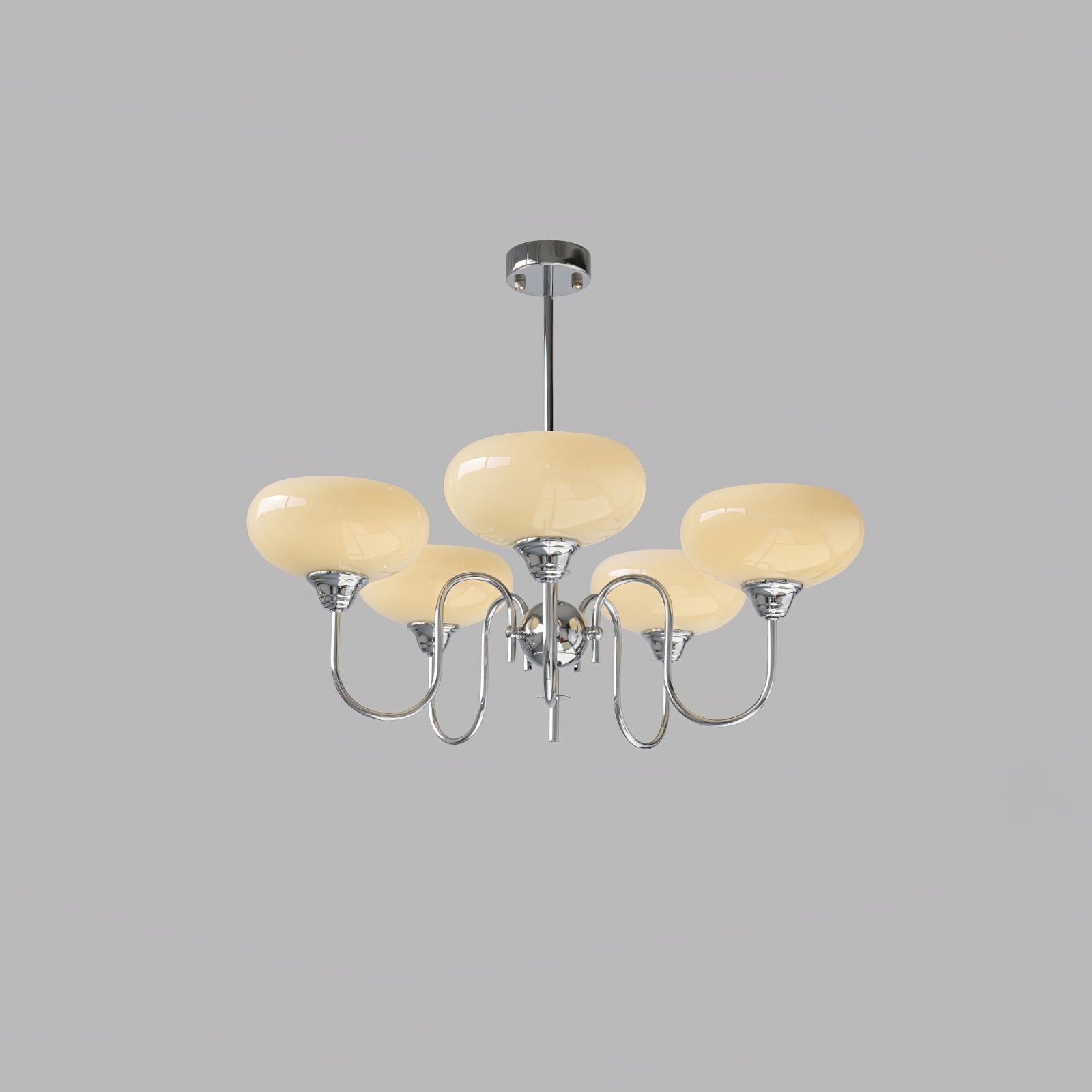 Persimmon chandelier lit against a soft neutral backdrop
