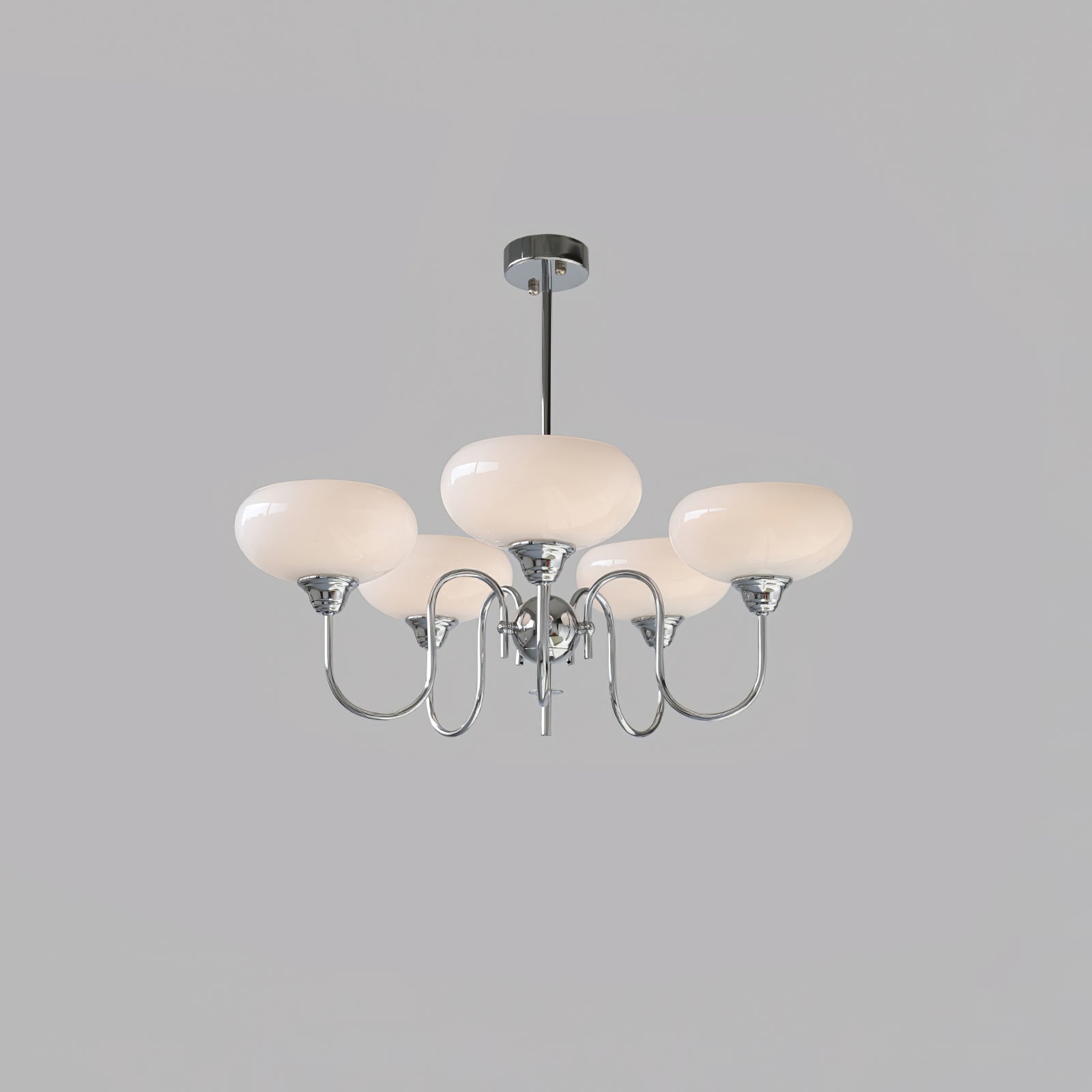 Persimmon chandelier with gold body and milk-white shades