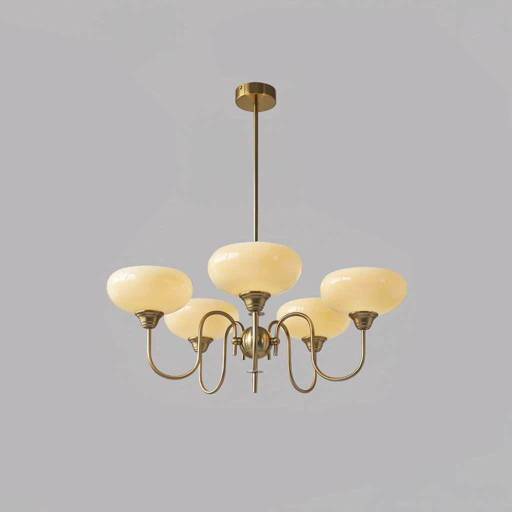 Creamy glass globe detail on the persimmon chandelier