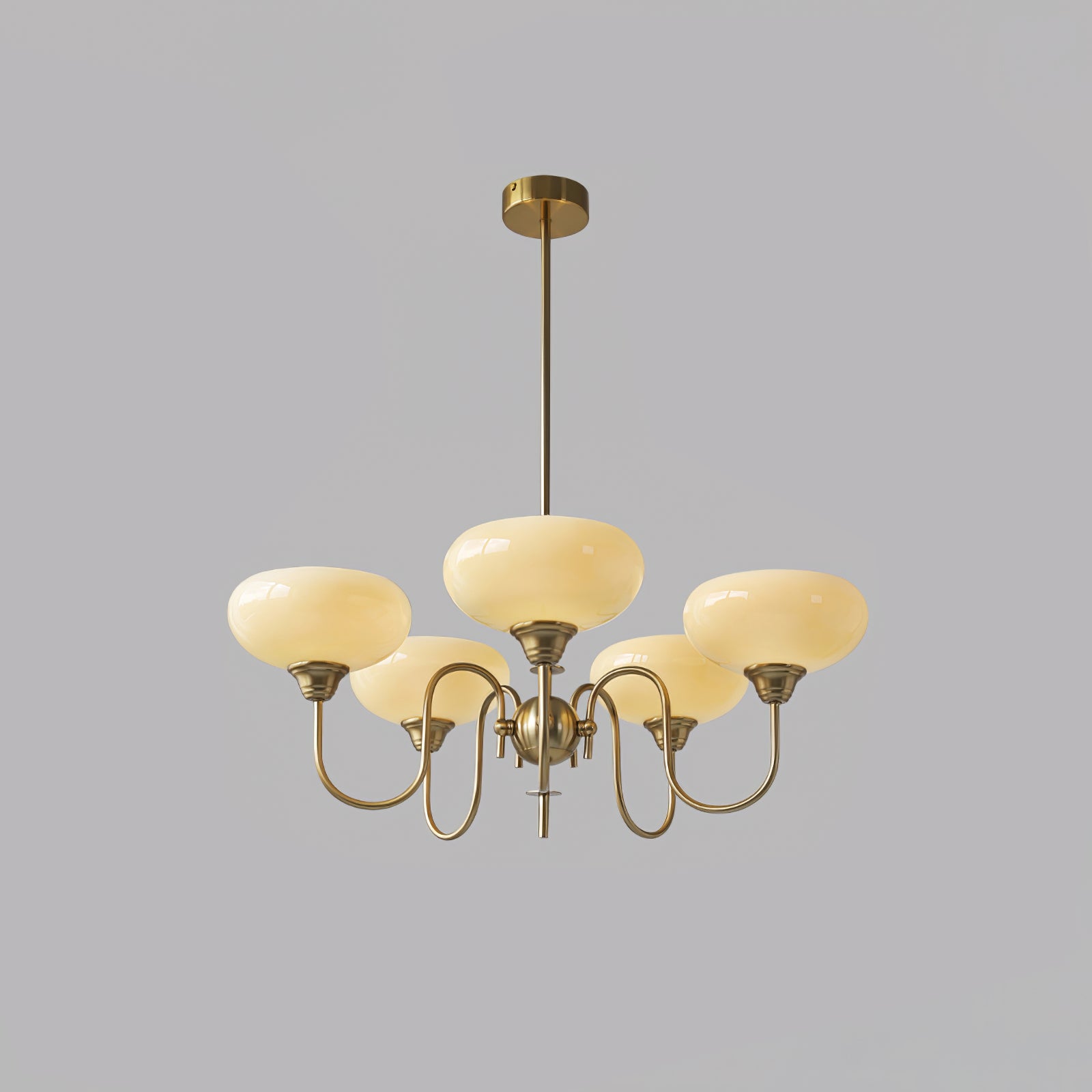 Creamy glass globe detail on the persimmon chandelier