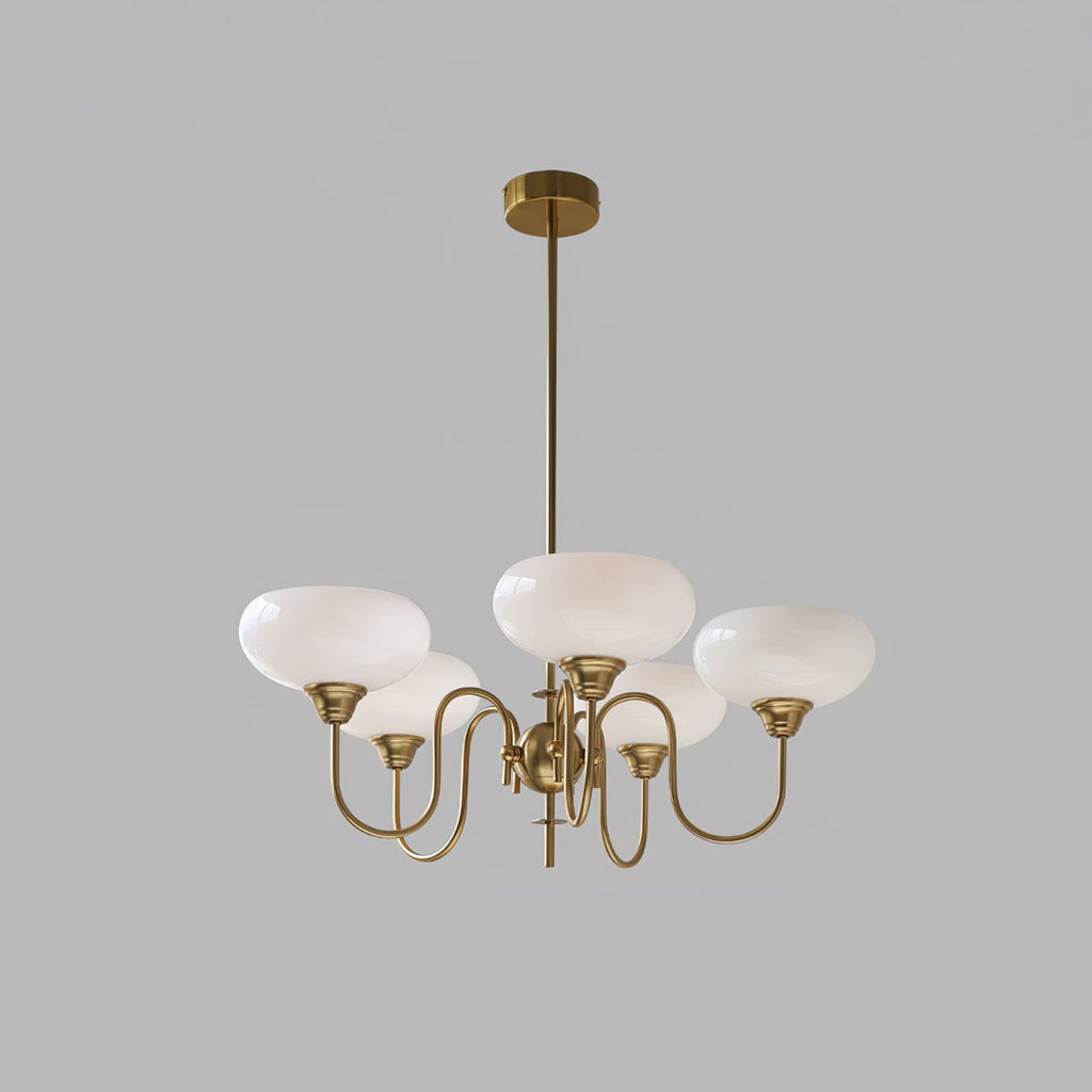 Persimmon chandelier suspended over a dining table