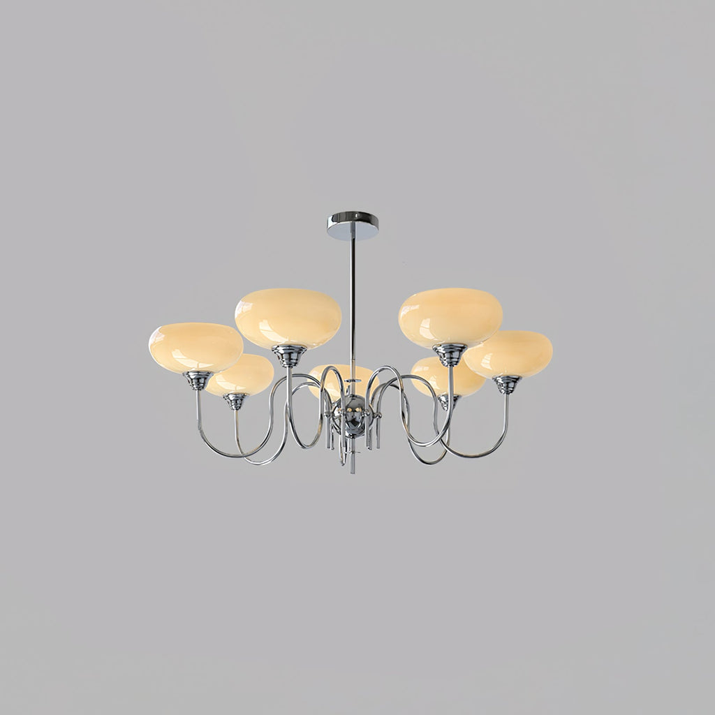 Persimmon chandelier glass shades catching warm light