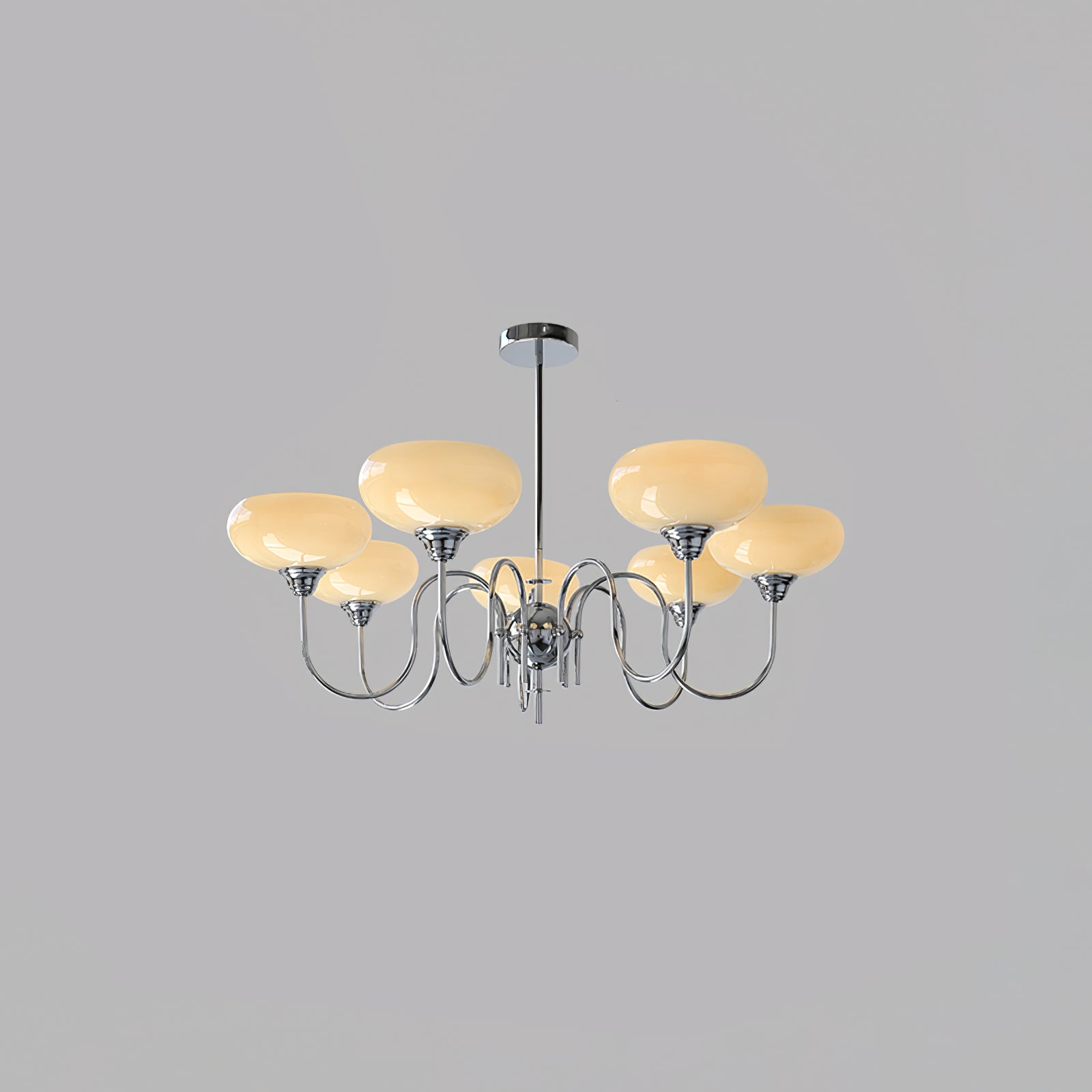 Persimmon chandelier glass shades catching warm light
