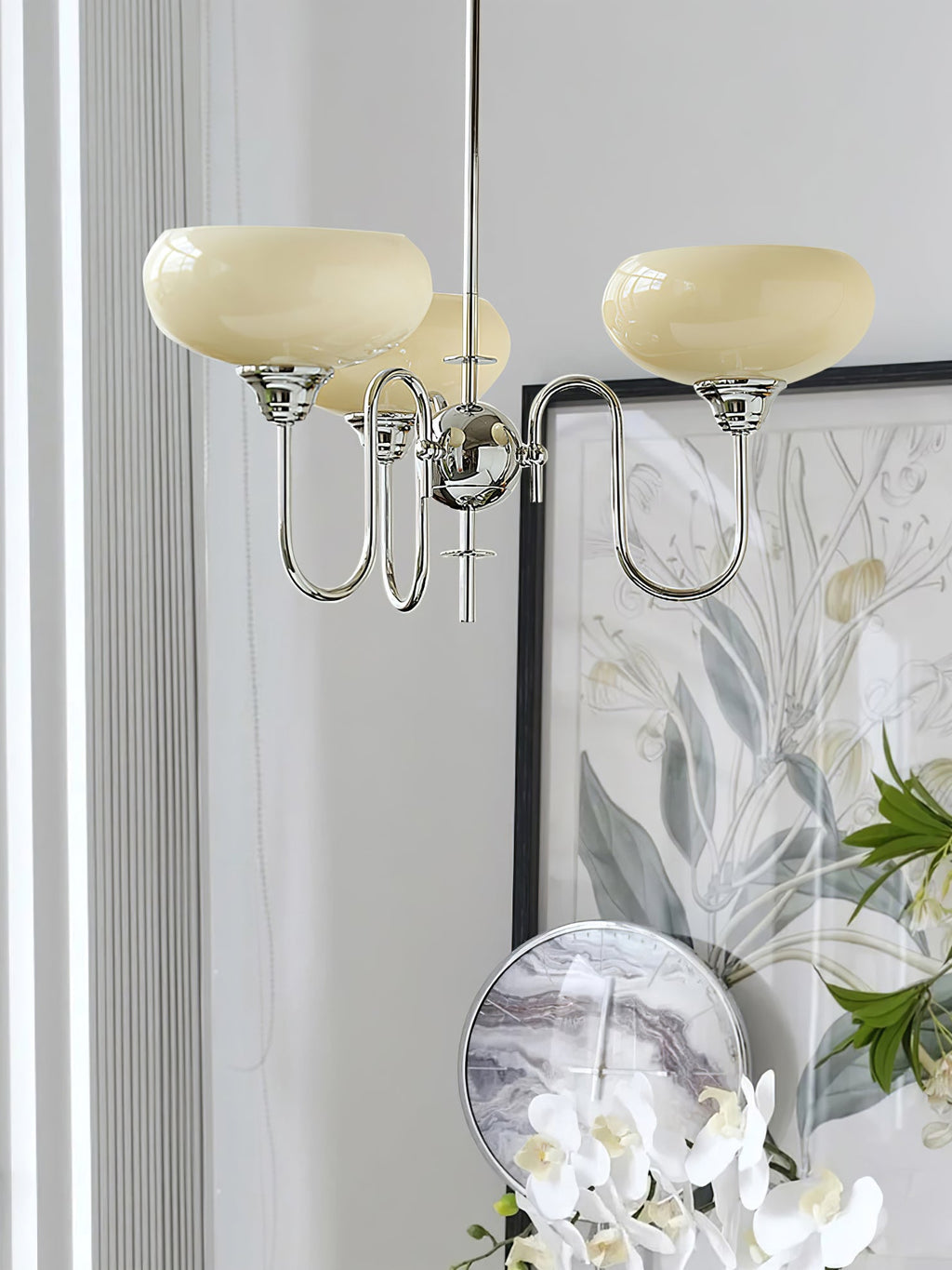 Persimmon lysekrone, mælkehvidt og cremet glas, E27, guld eller krom