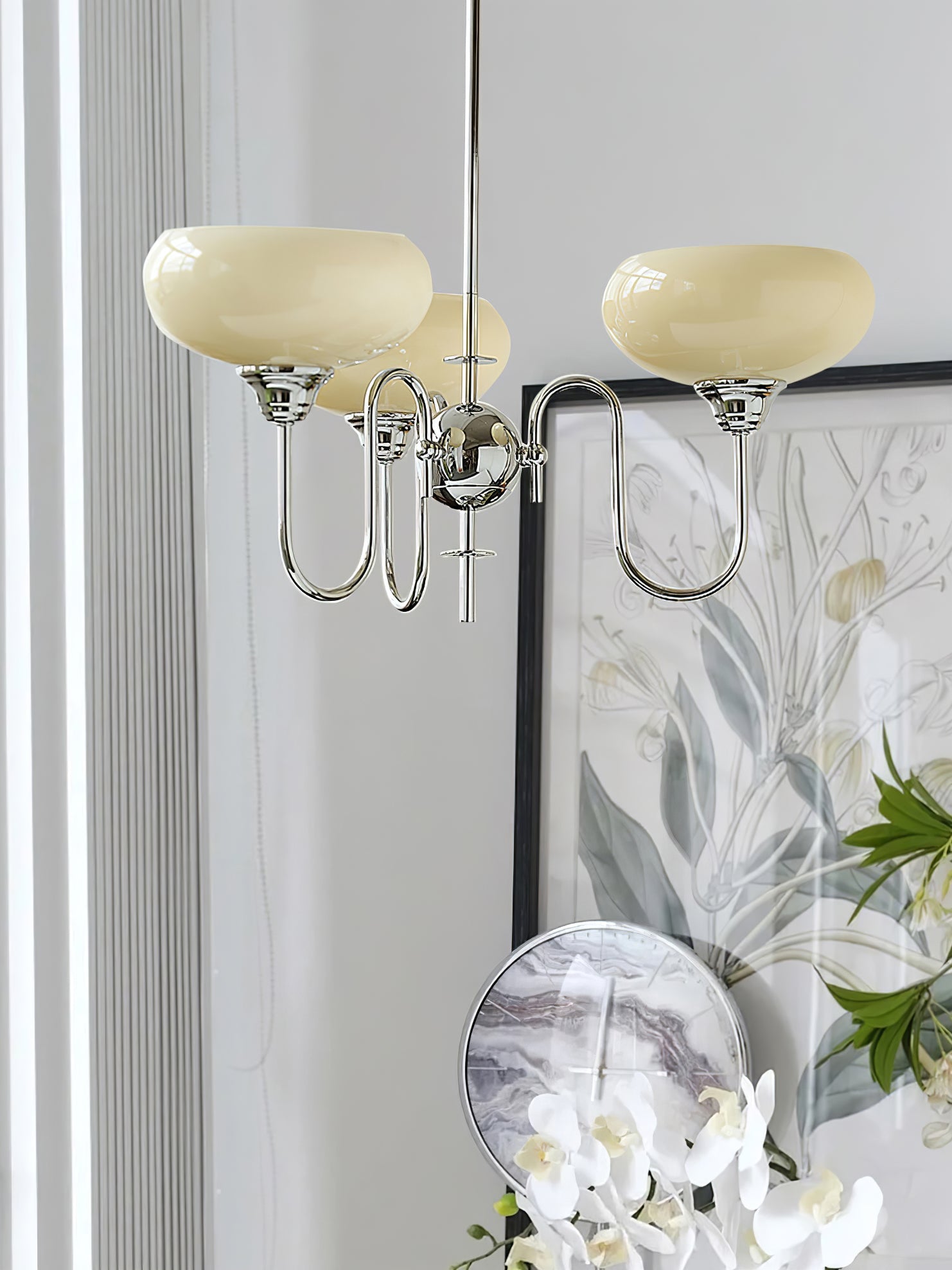 Persimmon lysekrone, mælkehvidt og cremet glas, E27, guld eller krom