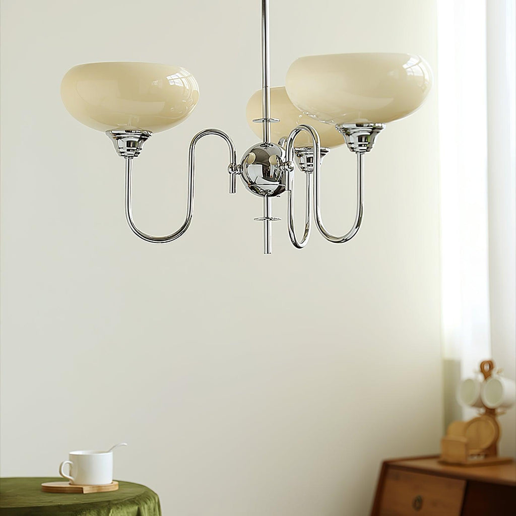 Persimmon chandelier detail showing milk-white glass finish