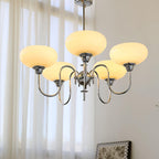 Close detail of creamy glass on the persimmon chandelier