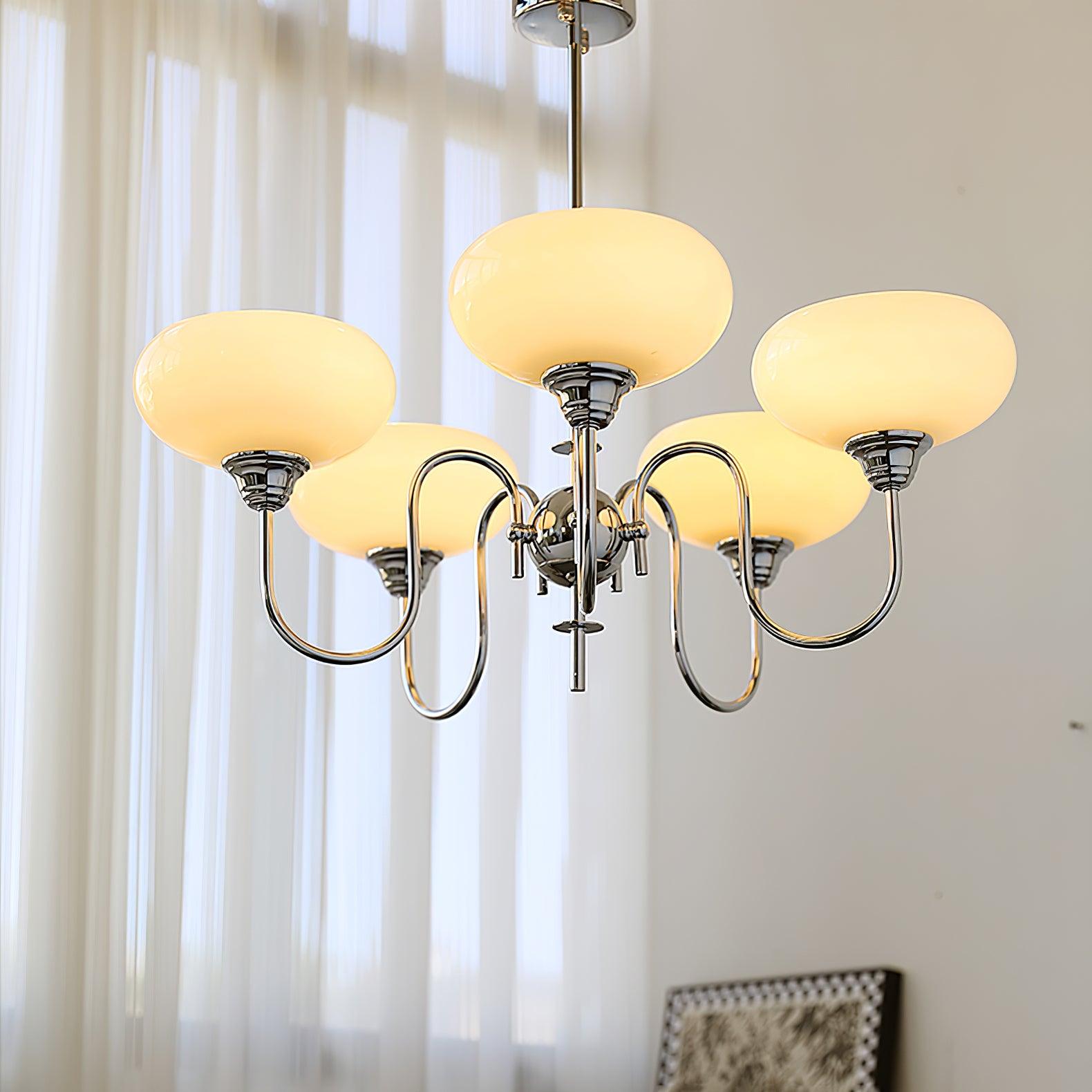 Close detail of creamy glass on the persimmon chandelier