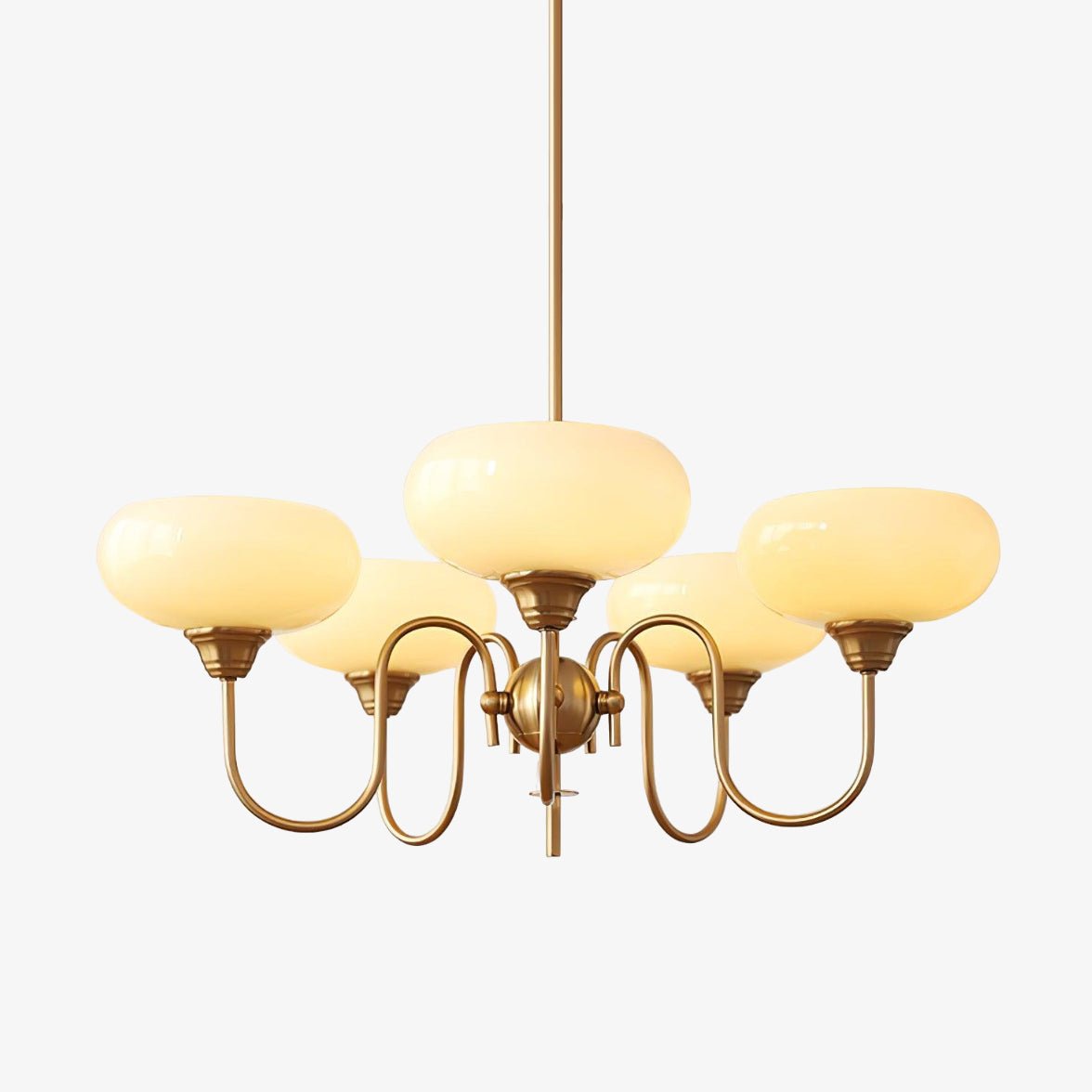 Persimmon chandelier detail with delicate creamy glassware