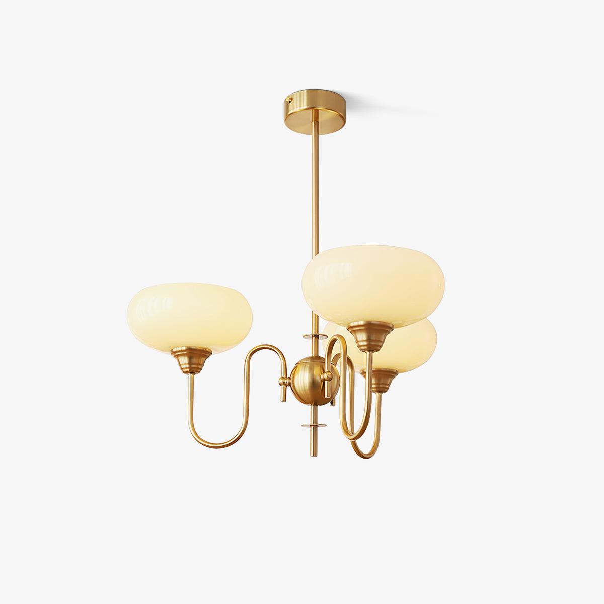 Persimmon lysekrone, mælkehvidt og cremet glas, E27, guld eller krom