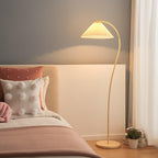Top view of the pleated linen shade on the floor lamp