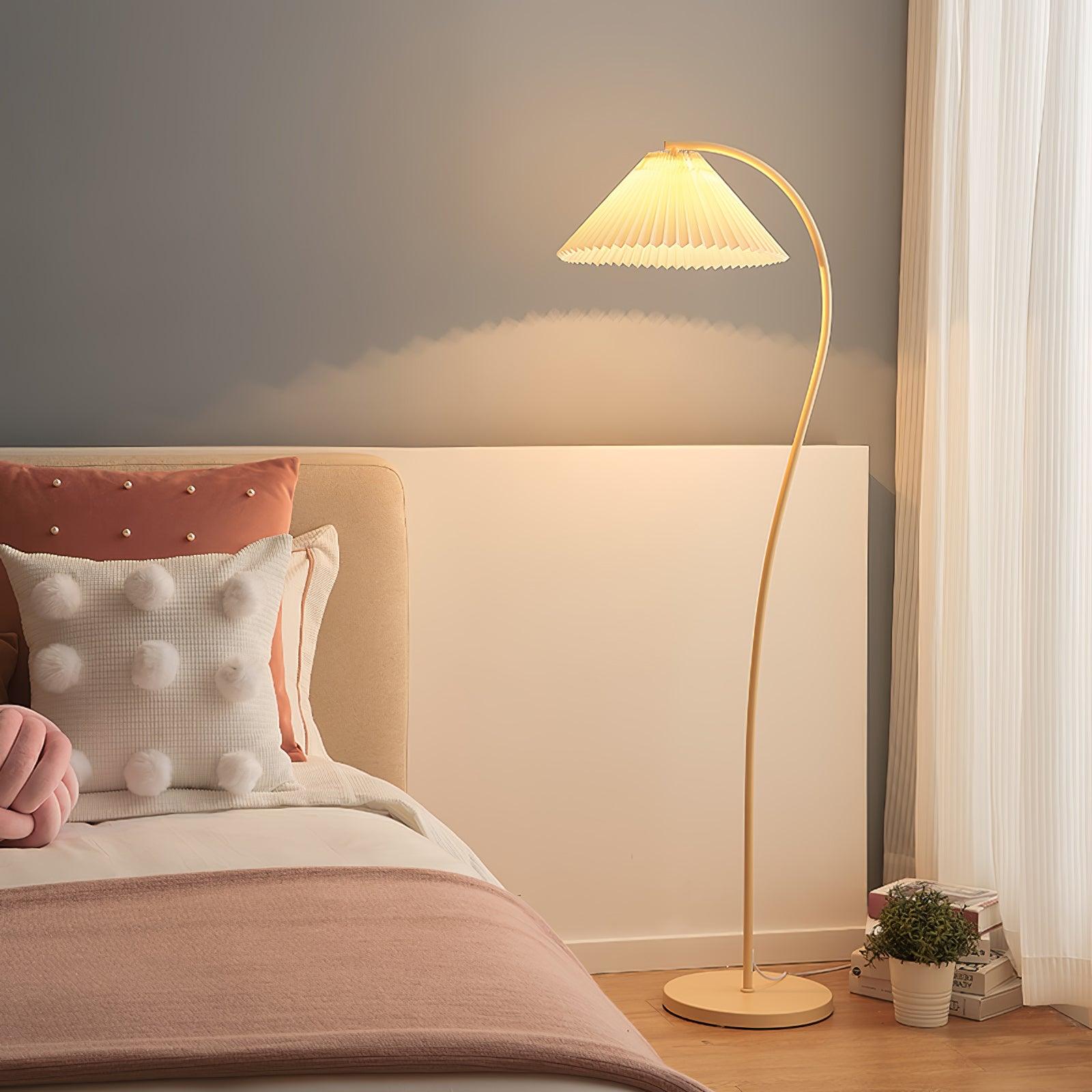 Top view of the pleated linen shade on the floor lamp