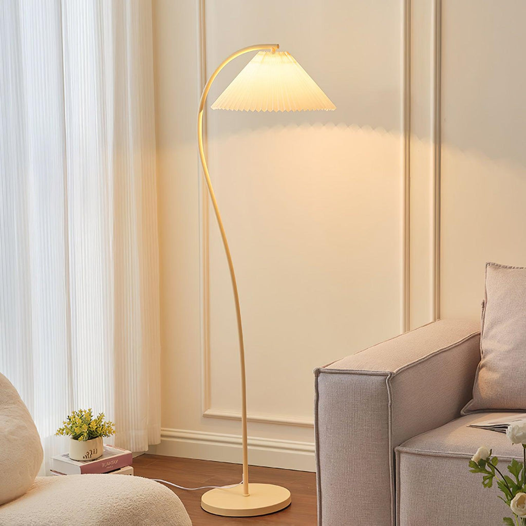 Pleated floor lamp standing in a calm, neutral room