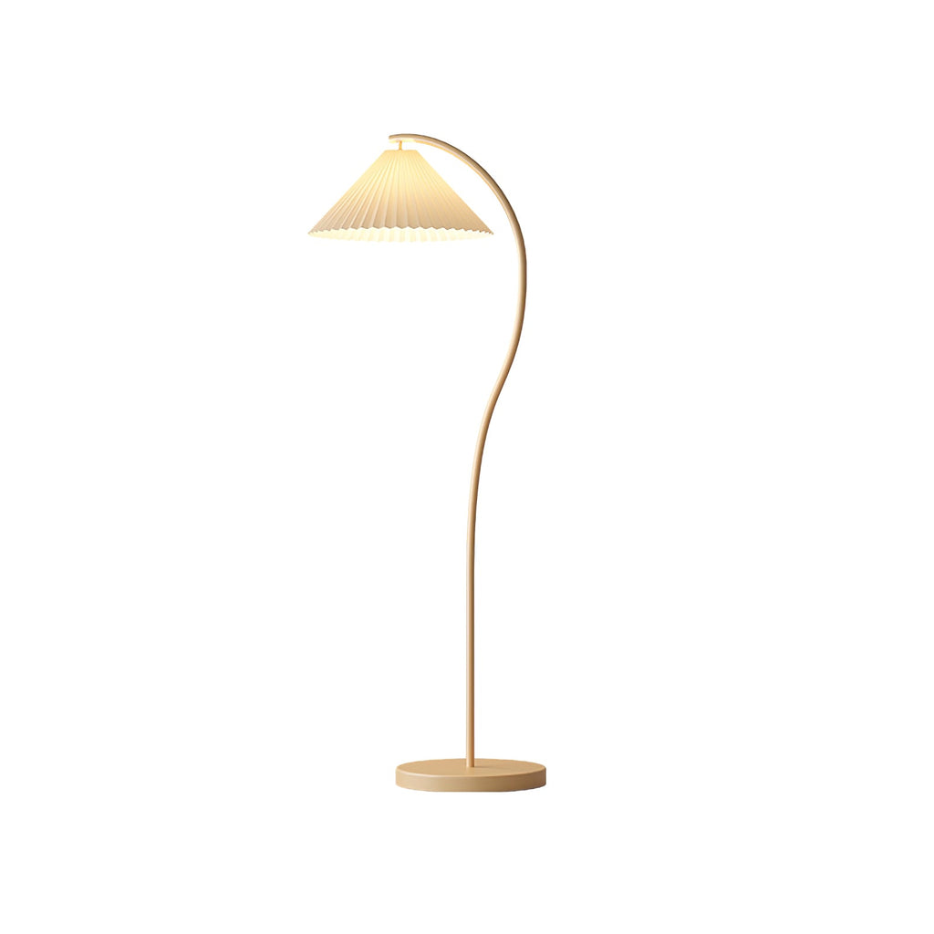Pleated floor lamp shown in a bright, minimal interior