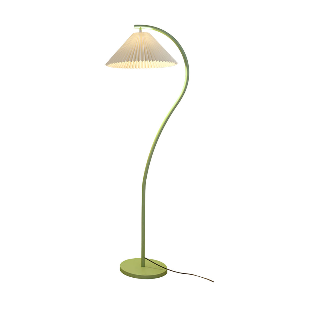 Pleated linen shade detail on the floor lamp at close range