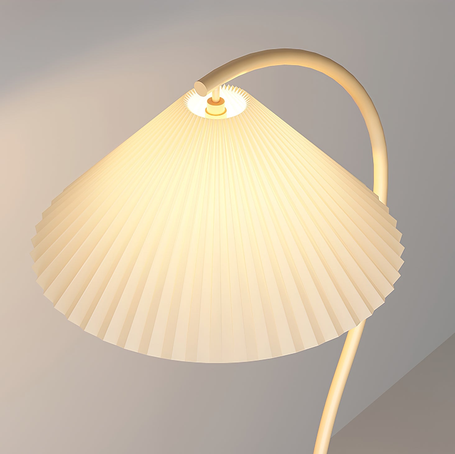 Pleated floor lamp standing tall in a styled living room