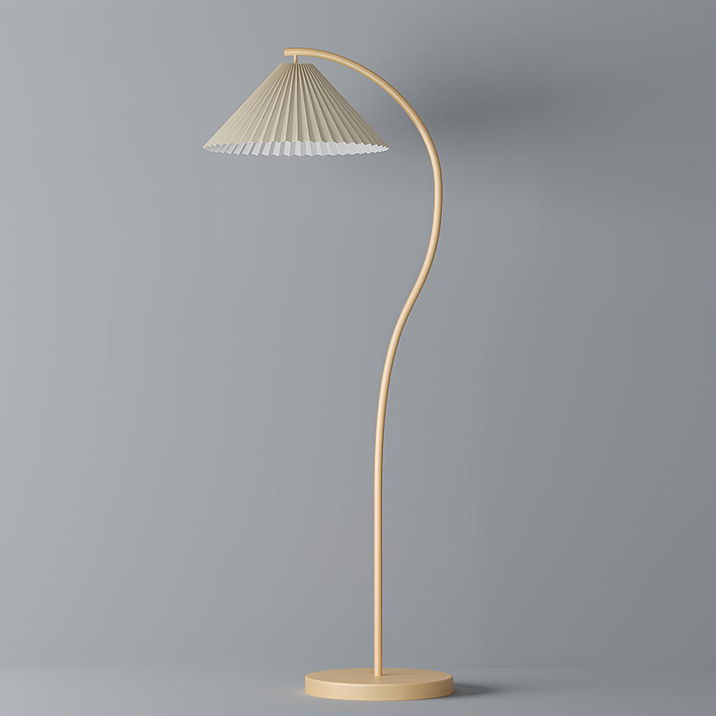 Pleated linen shade detail on the beech wood floor lamp