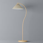 Pleated linen shade detail on the beech wood floor lamp